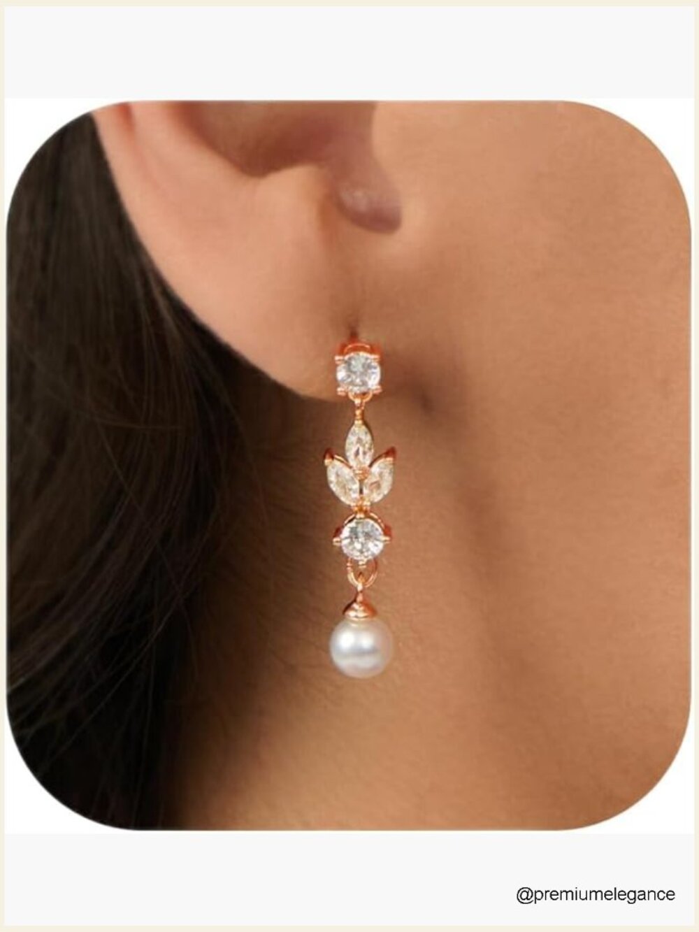 14K Gold Plated Pearl Drop Earrings with CZ Accents